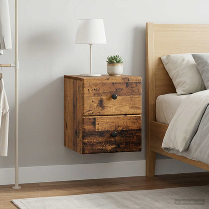 vidaXL Wall-Mounted Bedside Cabinet 2 pcs Old Wood 34.5 x 33 x 40 cm