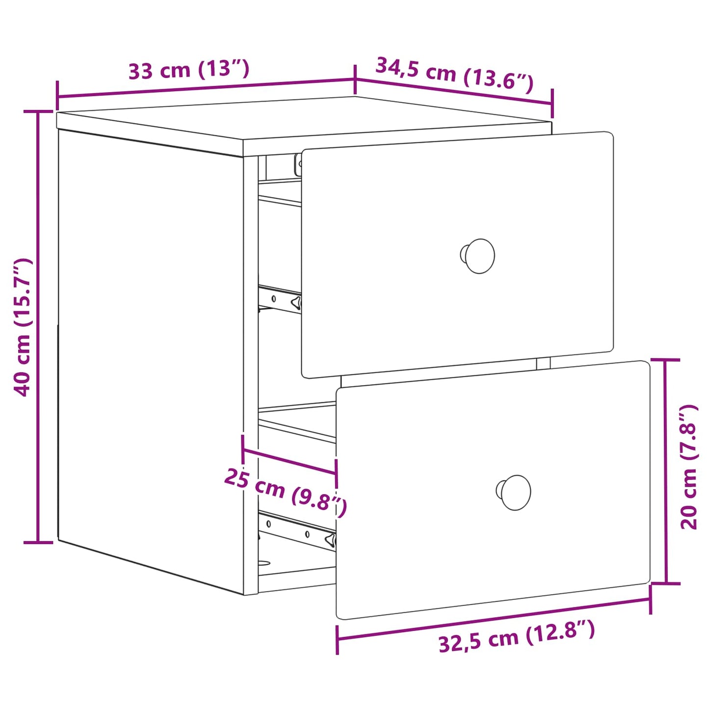 vidaXL Wall-Mounted Bedside Cabinet 2 pcs Old Wood 34.5 x 33 x 40 cm