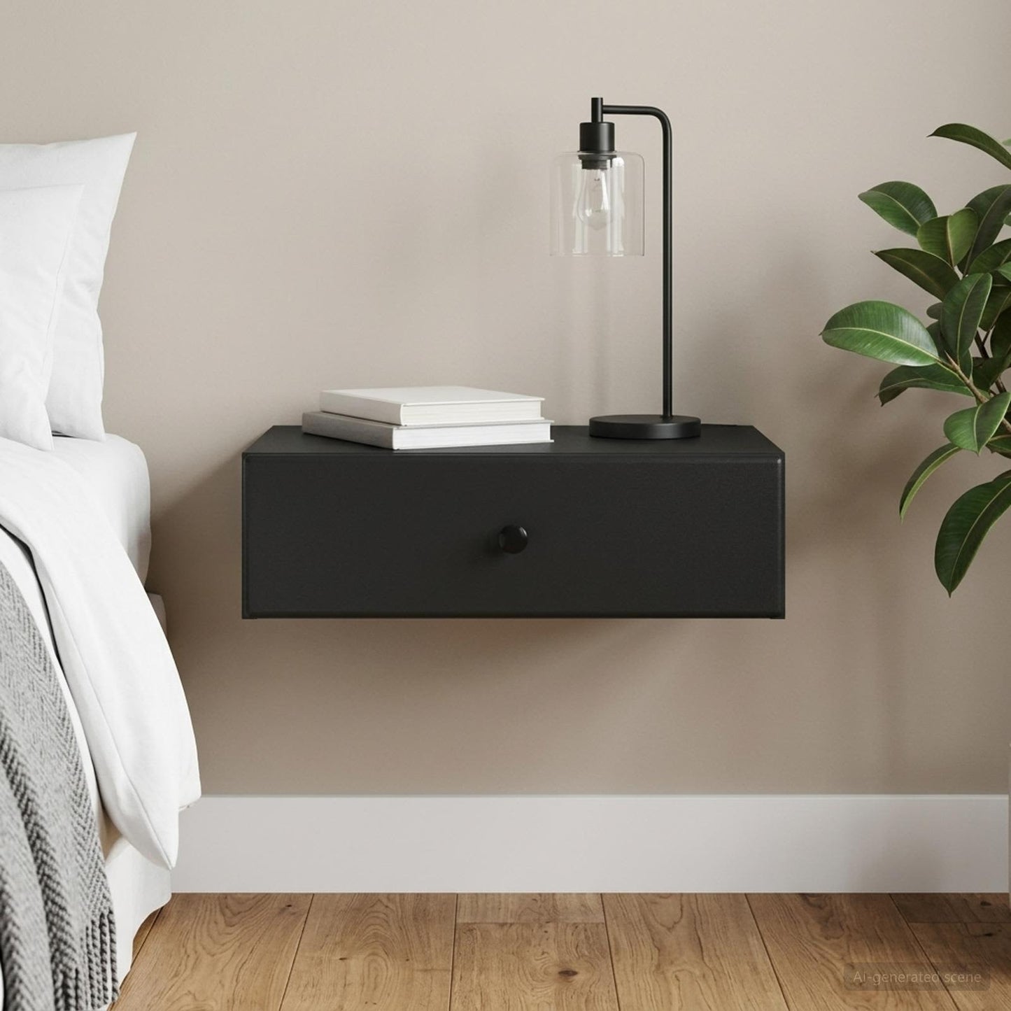 vidaXL Wall-Mounted Side Table Black 59 x 34.5 x 17 cm Engineered Wood