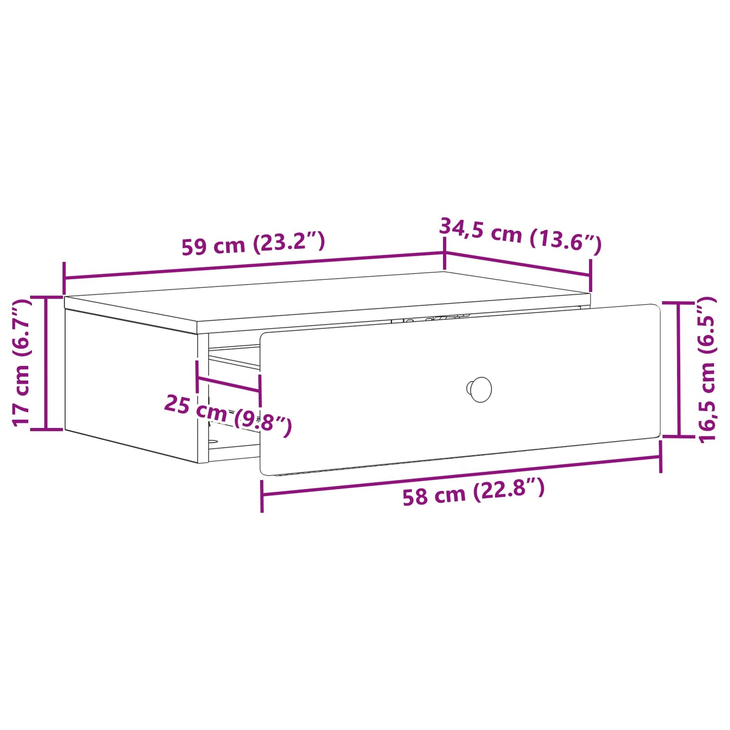vidaXL Wall-Mounted Side Table 59 x 34.5 x 17 cm Engineered Wood