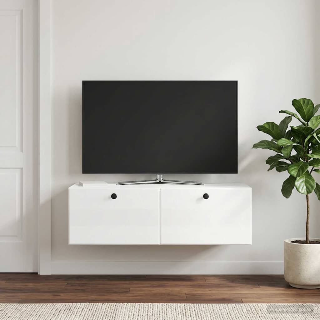 vidaXL Wall-Mounted TV Cabinet 98 x 41 x 30 cm High Gloss White