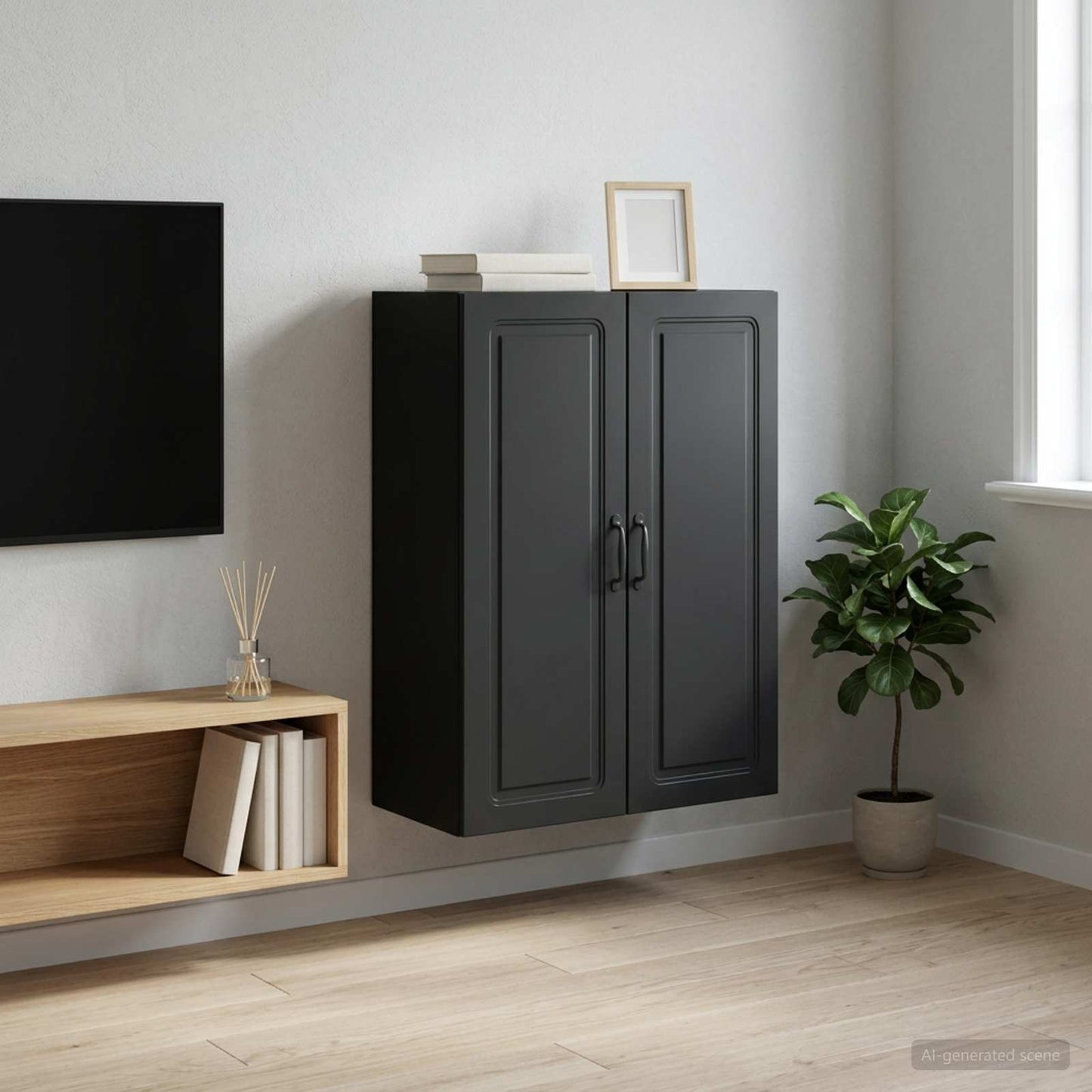 vidaXL Wall-Mounted Cabinet Black 66 x 34.5 x 90 cm Engineered Wood
