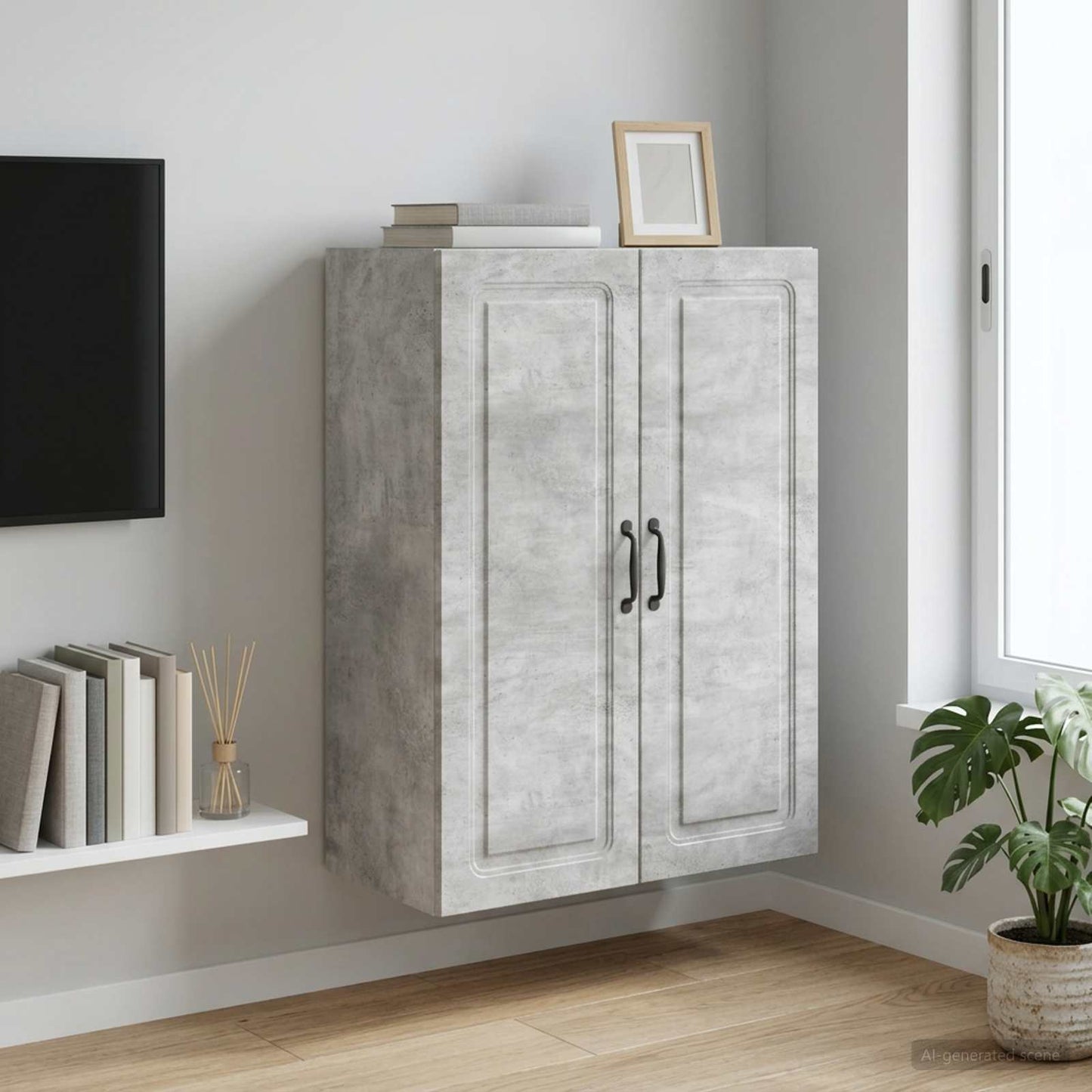 vidaXL Wall-Mounted Cabinet Concrete Grey 66 x 34.5 x 90 cm