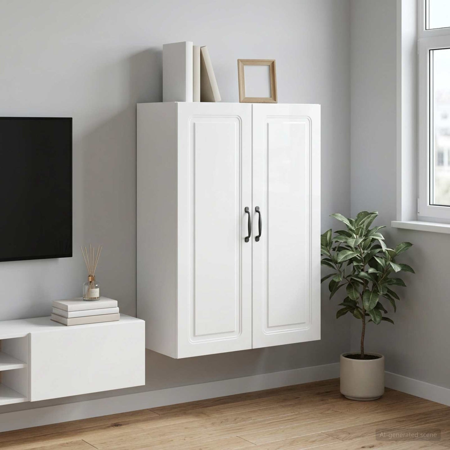 vidaXL Wall-Mounted Cabinet High Gloss White 66 x 34.5 x 90 cm