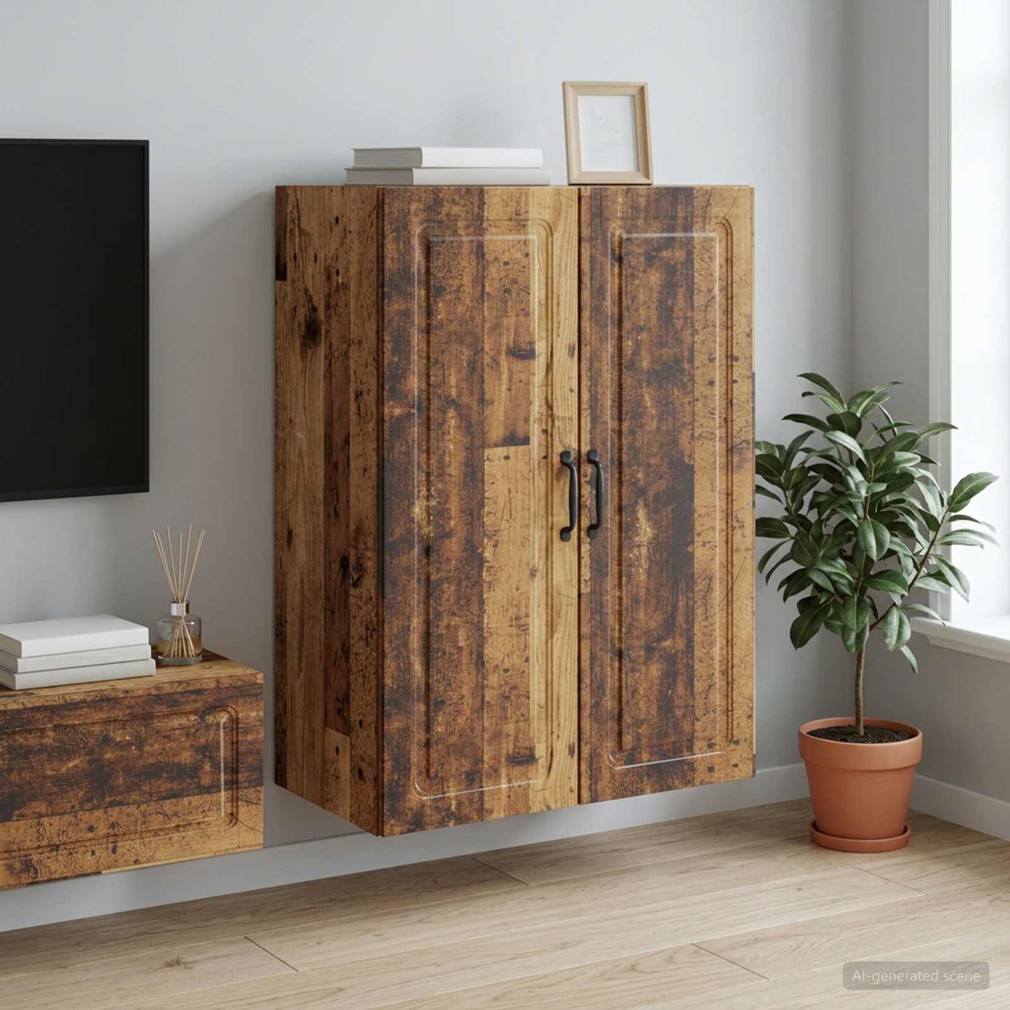vidaXL Wall-Mounted Cabinet Old Wood 66 x 34.5 x 90 cm Engineered Wood