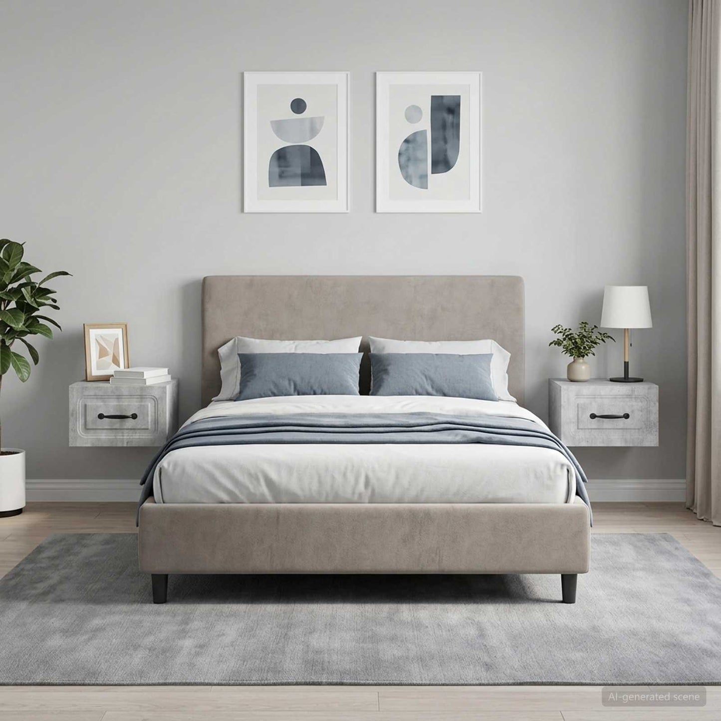 vidaXL Wall-Mounted Bedside Cabinet with Drawer 2 pcs Concrete Grey
