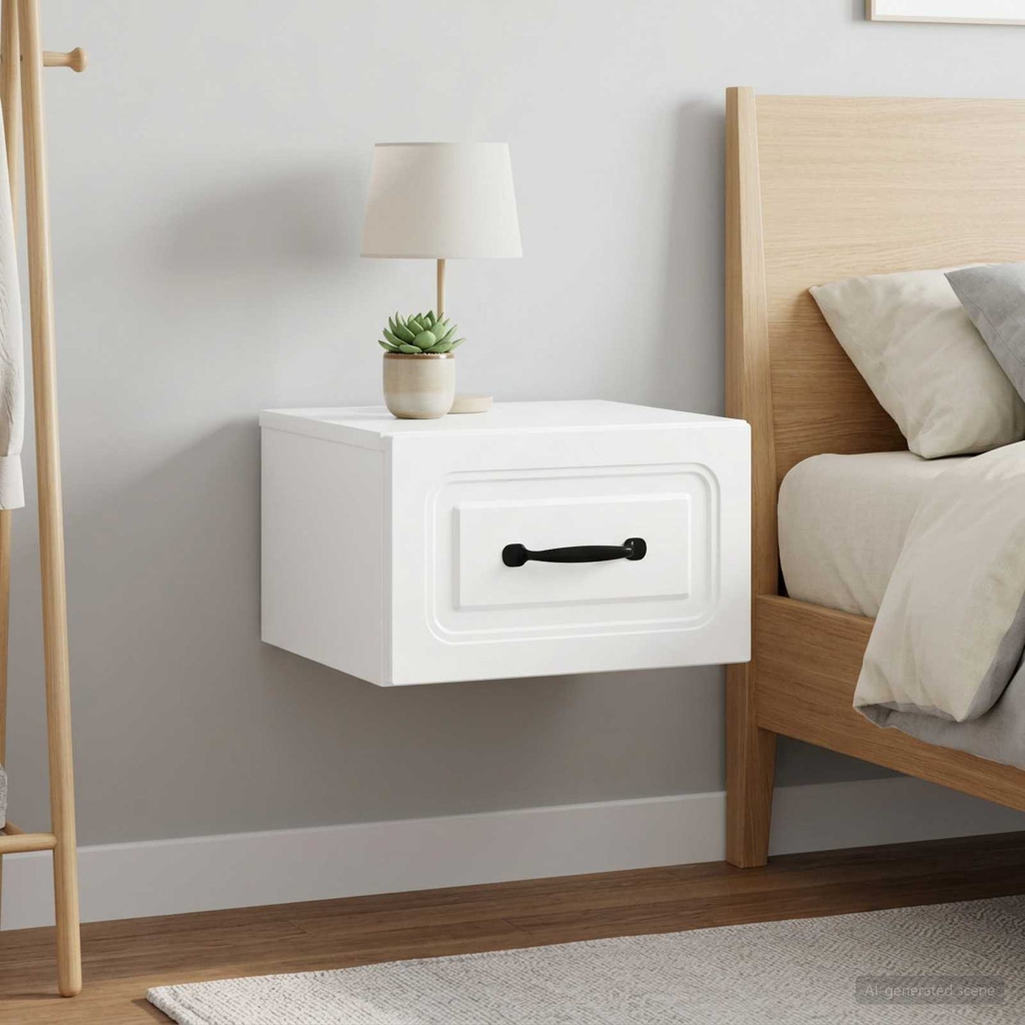 vidaXL Wall-Mounted Bedside Cabinet with Drawer 2 pcs High Gloss White