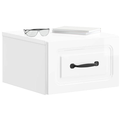 vidaXL Wall-Mounted Bedside Cabinet with Drawer 2 pcs High Gloss White