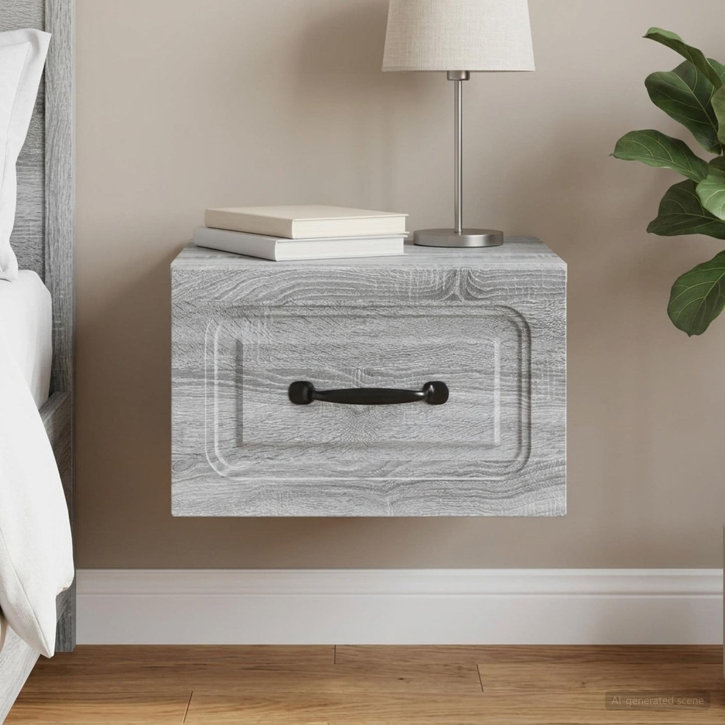 vidaXL Wall-Mounted Bedside Cabinet Grey Sonoma 34.5 x 33 x 20 cm