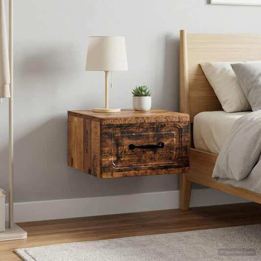 vidaXL Wall-Mounted Bedside Cabinet 2 pcs Old Wood 34.5 x 33 x 20 cm