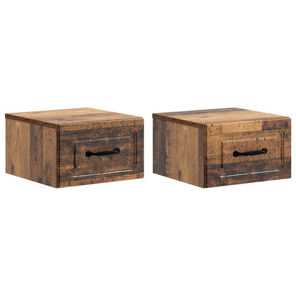 vidaXL Wall-Mounted Bedside Cabinet 2 pcs Old Wood 34.5 x 33 x 20 cm