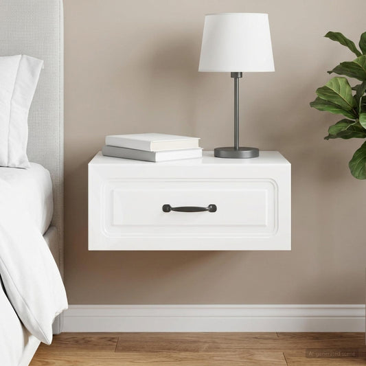 vidaXL Wall-Mounted Bedside Cabinet High Gloss White 49 x 34.5 x 20 cm