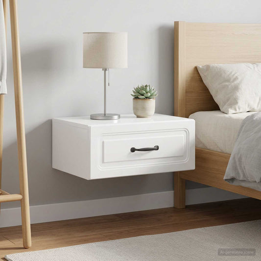 vidaXL Wall-Mounted Bedside Cabinet with Drawer 2 pcs High Gloss White
