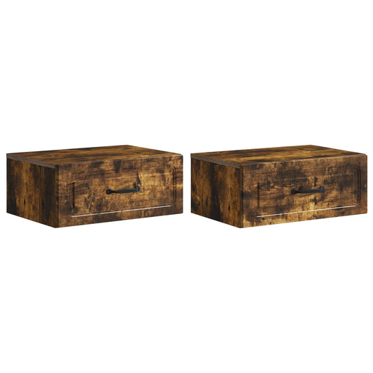 vidaXL Wall-Mounted Bedside Cabinet 2 pcs Smoked Oak 49 x 34.5 x 20 cm
