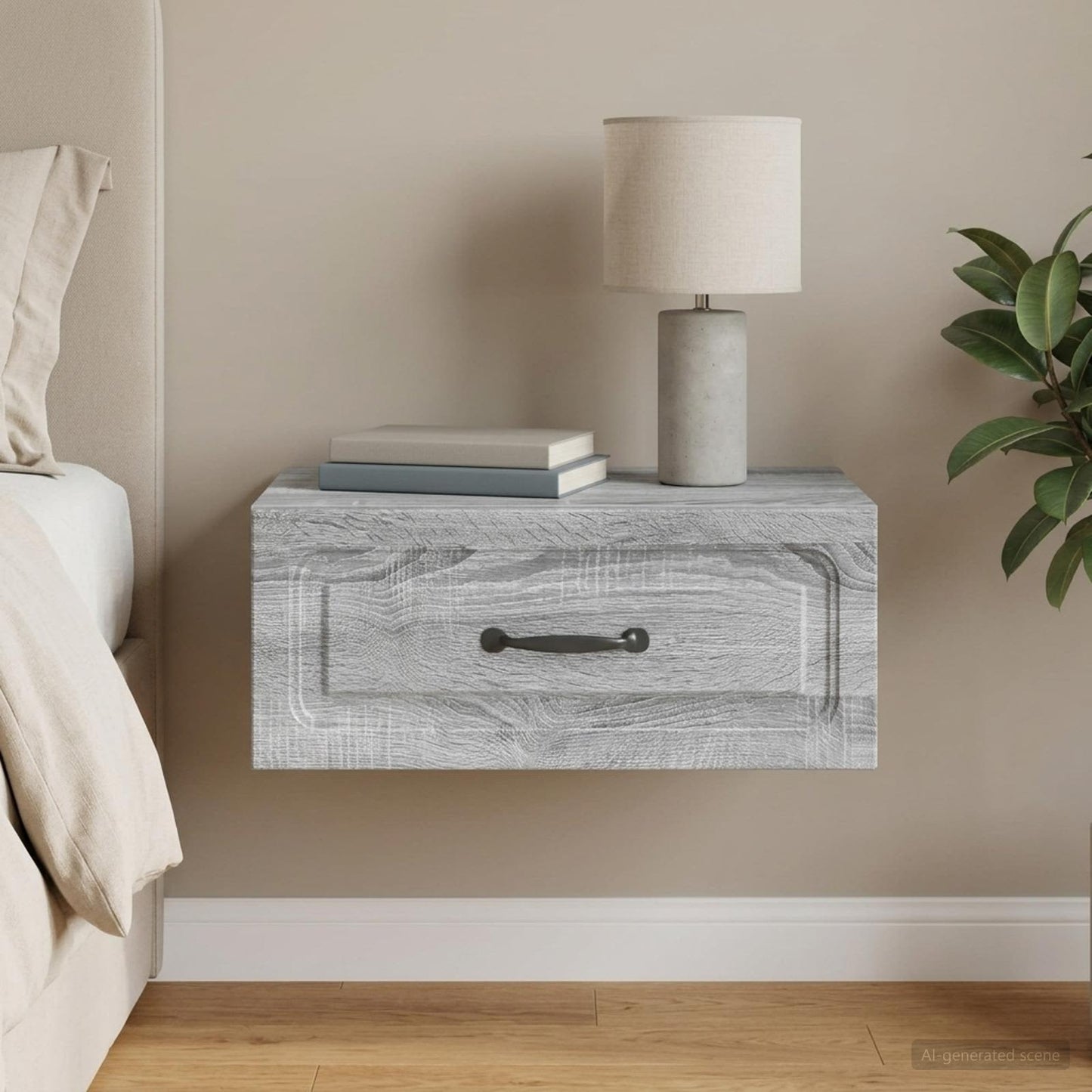 vidaXL Wall-Mounted Bedside Cabinet Grey Sonoma 49 x 34.5 x 20 cm