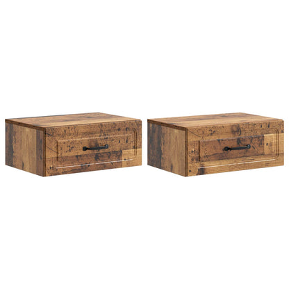 vidaXL Wall-Mounted Bedside Cabinet 2 pcs Old Wood 49 x 34.5 x 20 cm