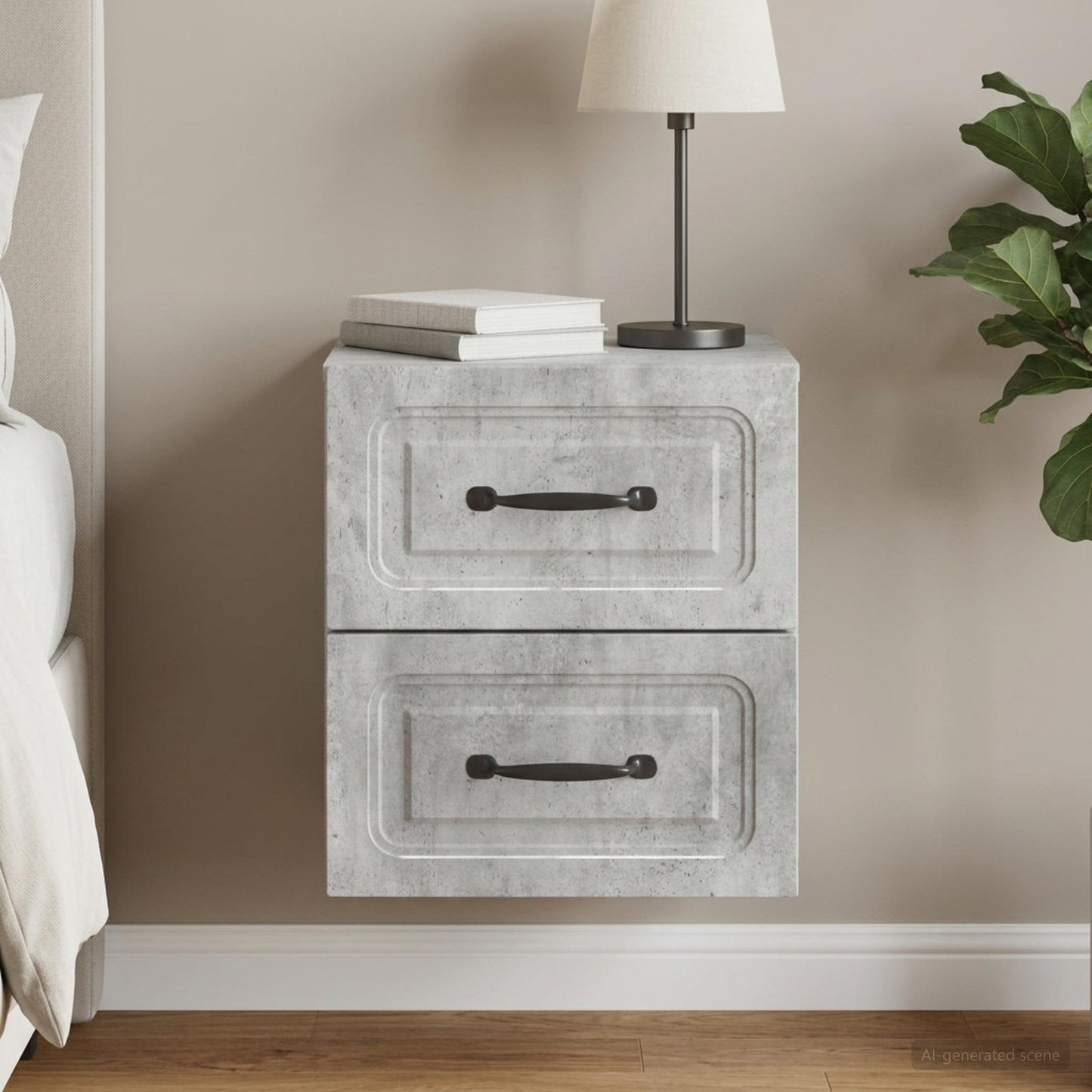 vidaXL Wall-Mounted Bedside Cabinet Concrete Grey 34.5 x 33 x 40 cm