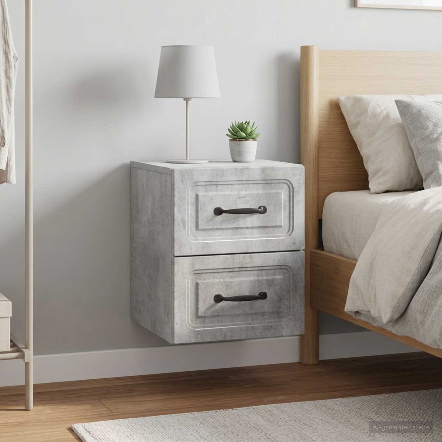 vidaXL Wall-Mounted Bedside Cabinet with Drawer 2 pcs Concrete Grey