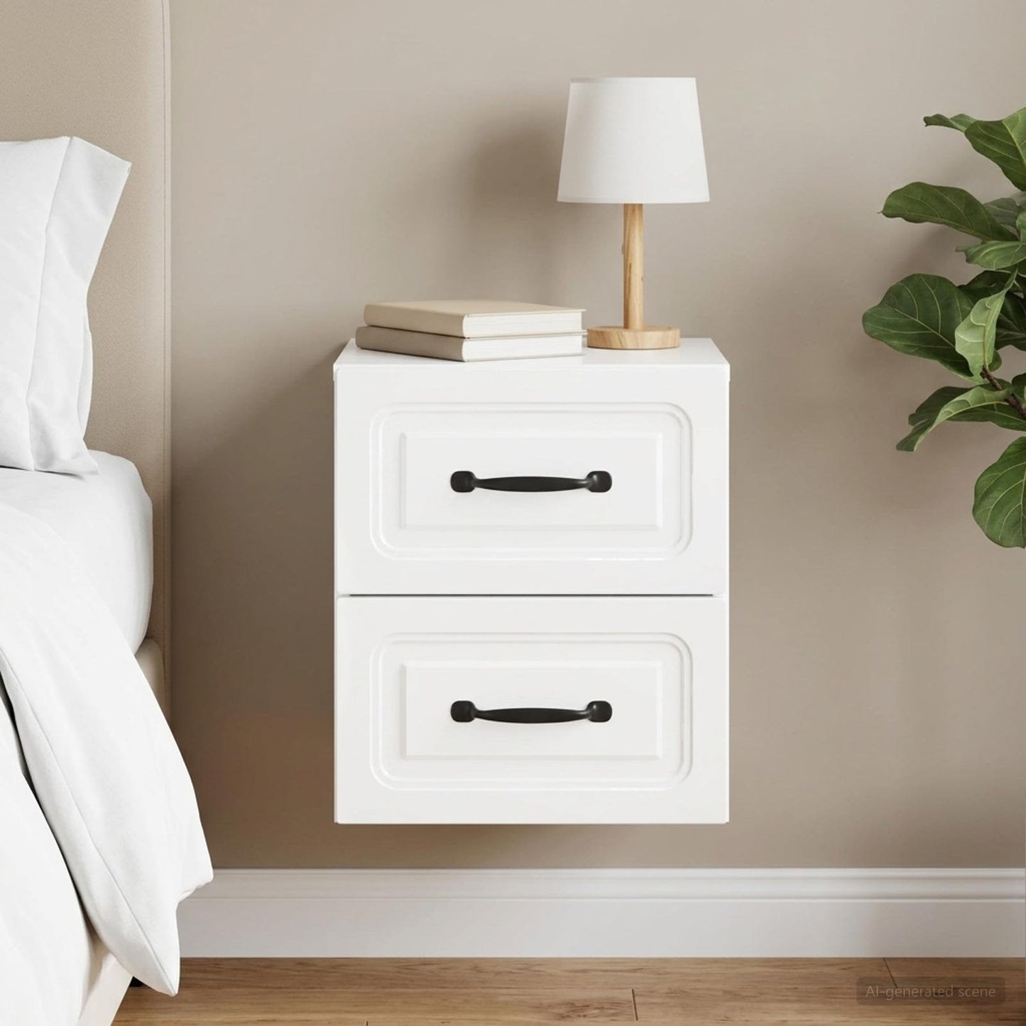 vidaXL Wall-Mounted Bedside Cabinet High Gloss White 34.5 x 33 x 40 cm