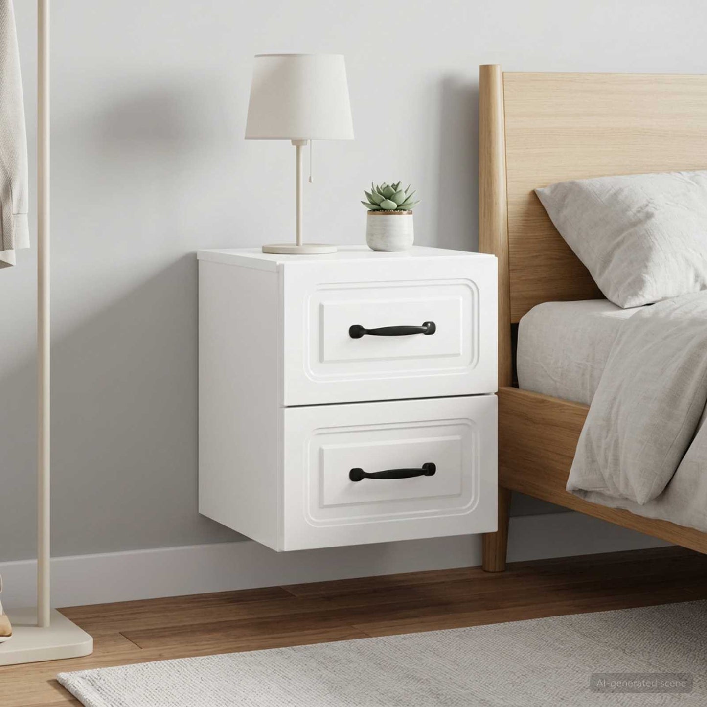 vidaXL Wall-Mounted Bedside Cabinet with Drawer 2 pcs High Gloss White