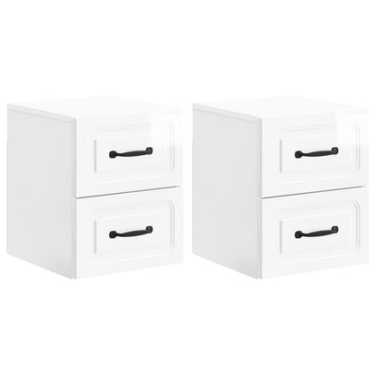 vidaXL Wall-Mounted Bedside Cabinet with Drawer 2 pcs High Gloss White