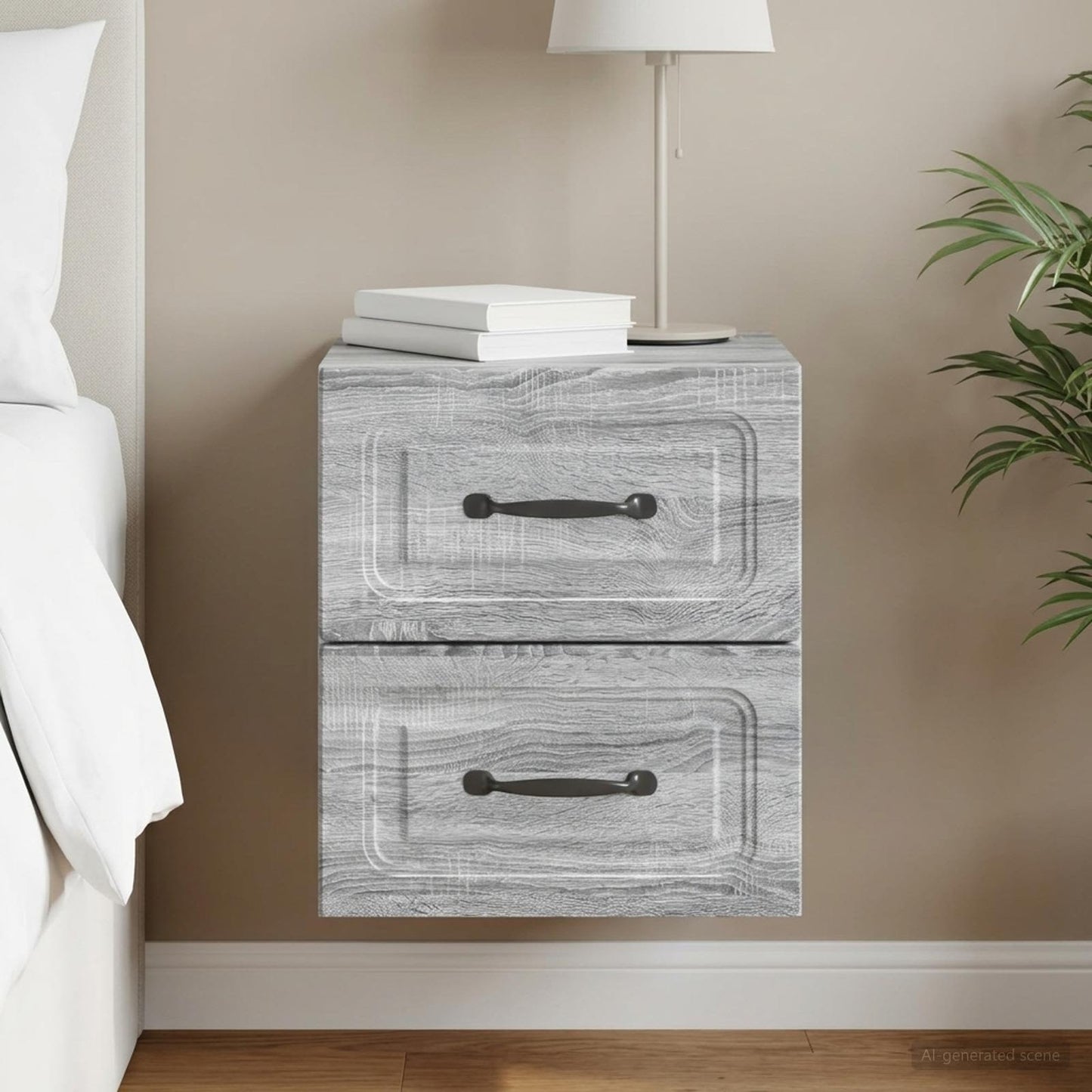 vidaXL Wall-Mounted Bedside Cabinet Grey Sonoma 34.5 x 33 x 40 cm