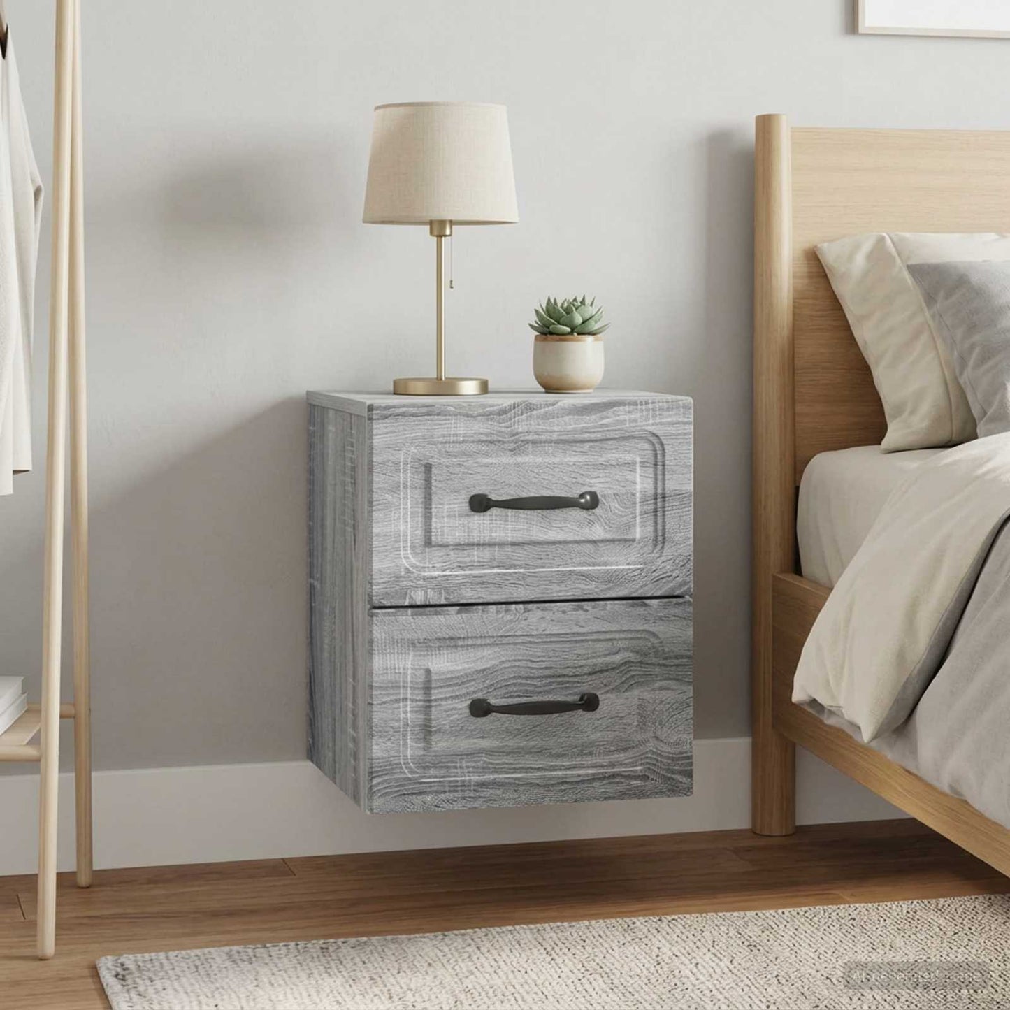 vidaXL Wall-Mounted Bedside Cabinet 2 pcs Grey Sonoma Engineered Wood