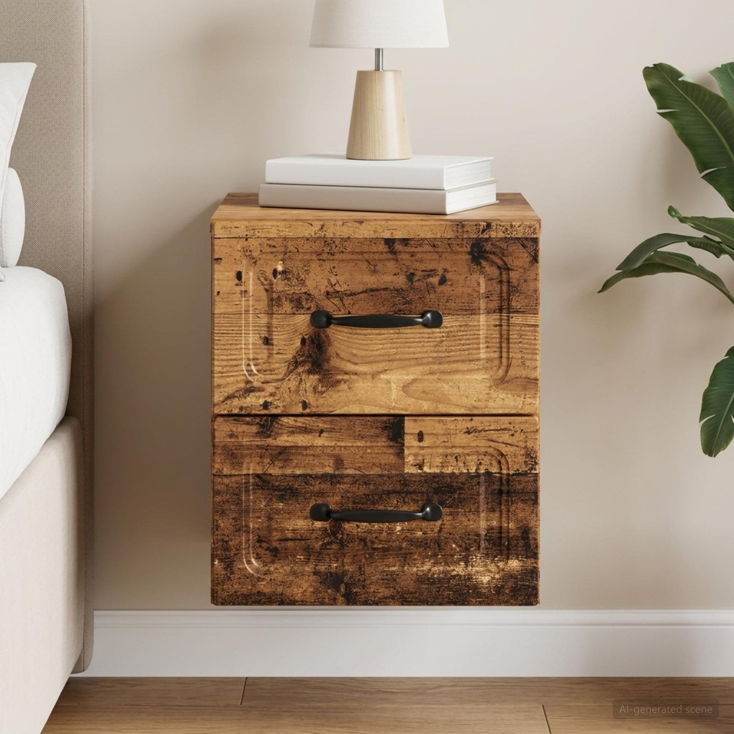 vidaXL Wall-Mounted Bedside Cabinet Old Wood 34.5 x 33 x 40 cm