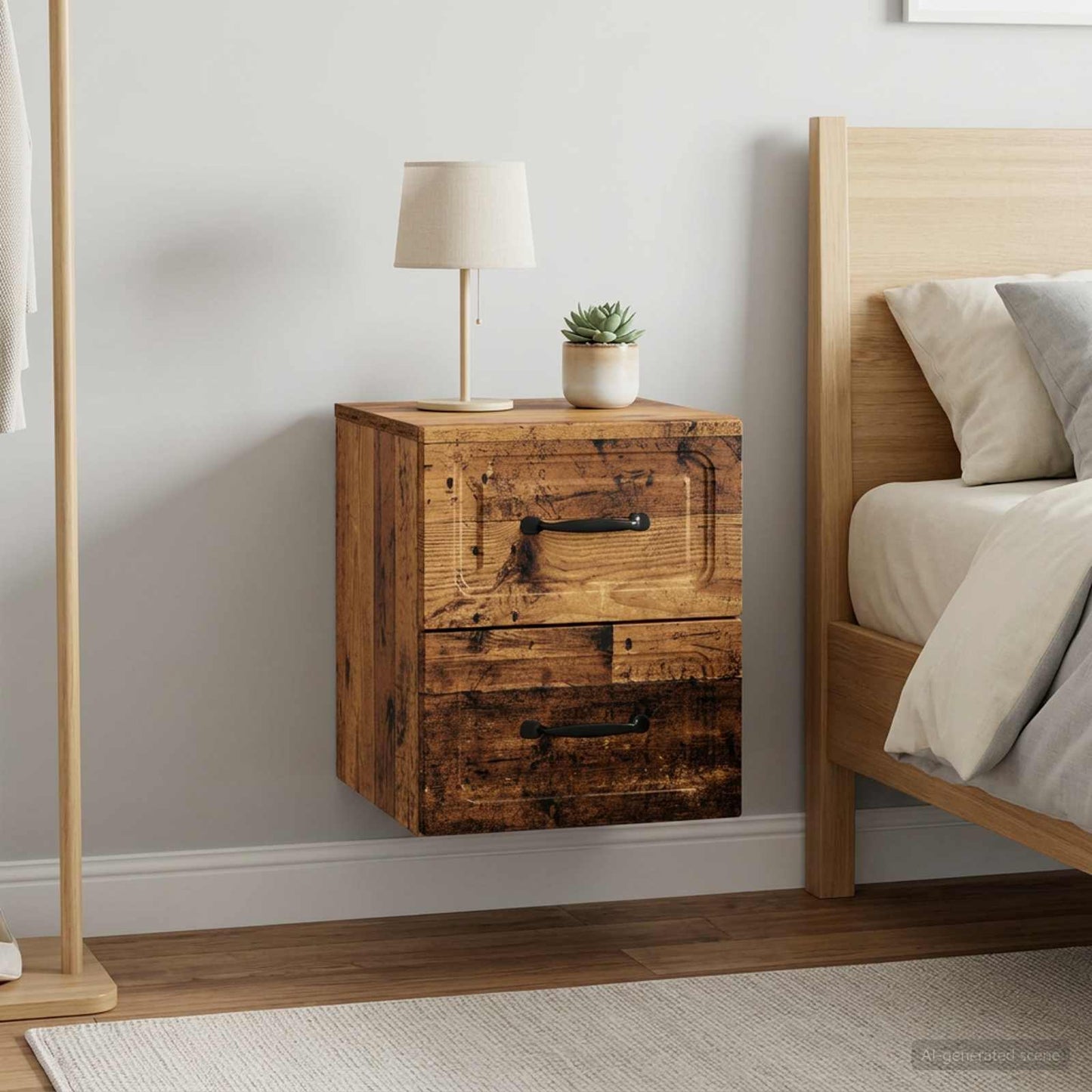 vidaXL Wall-Mounted Bedside Cabinet 2 pcs Old Wood 34.5 x 33 x 40 cm