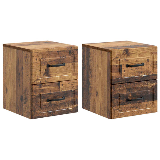 vidaXL Wall-Mounted Bedside Cabinet 2 pcs Old Wood 34.5 x 33 x 40 cm