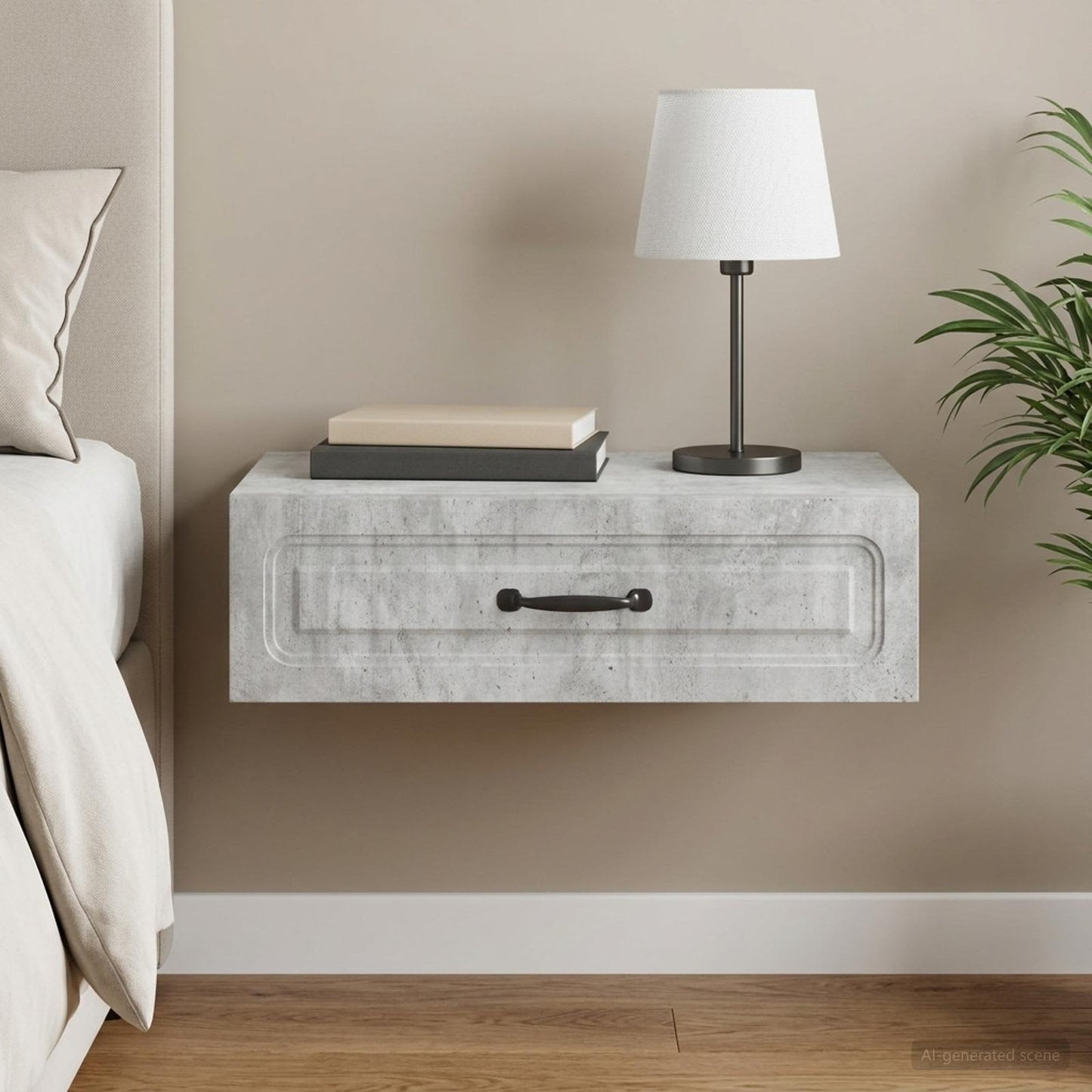 vidaXL Wall-Mounted Side Table Concrete Grey 59 x 34.5 x 17 cm