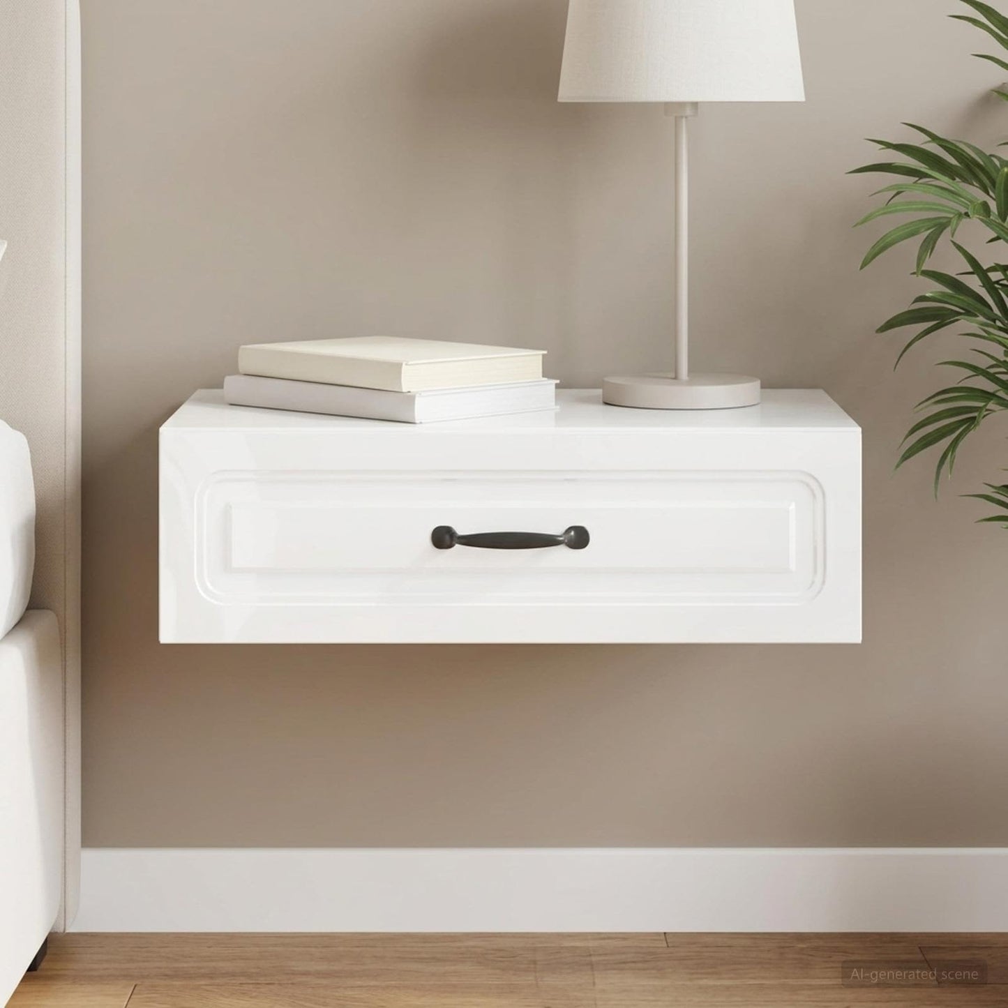 vidaXL Wall-Mounted Side Table High Gloss White 59 x 34.5 x 17 cm