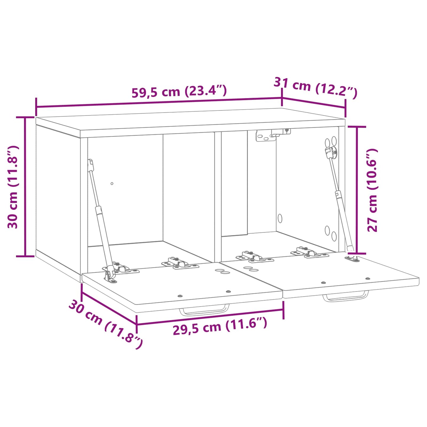 vidaXL Wall-Mounted TV Cabinet Smoked Oak 59.5 x 31 x 30 cm