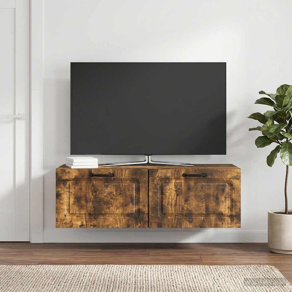 vidaXL Wall-Mounted TV Cabinet Wall-mounted Smoked Oak 98 x 31 x 30 cm
