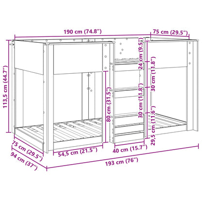 vidaXL Bunk Bed for Kids Smoked Oak 75 x 190 cm Engineered Wood