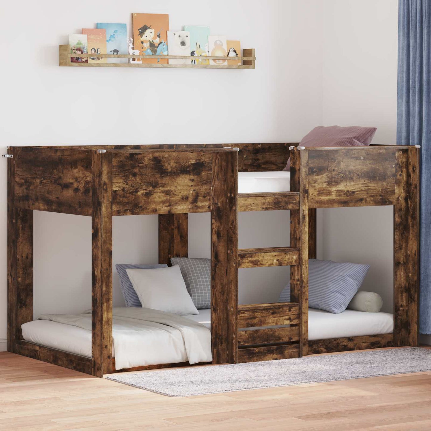 vidaXL Bunk Bed for Kids Smoked Oak 90 x 190 cm Engineered Wood