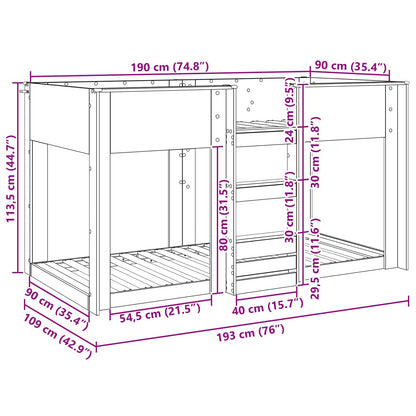 vidaXL Bunk Bed for Kids Smoked Oak 90 x 190 cm Engineered Wood