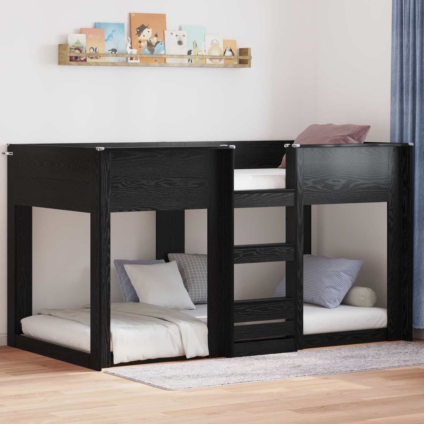 vidaXL Bunk Bed for Kids Black Oak 90 x 200 cm Engineered Wood