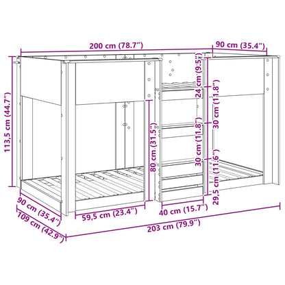vidaXL Bunk Bed for Kids Black Oak 90 x 200 cm Engineered Wood