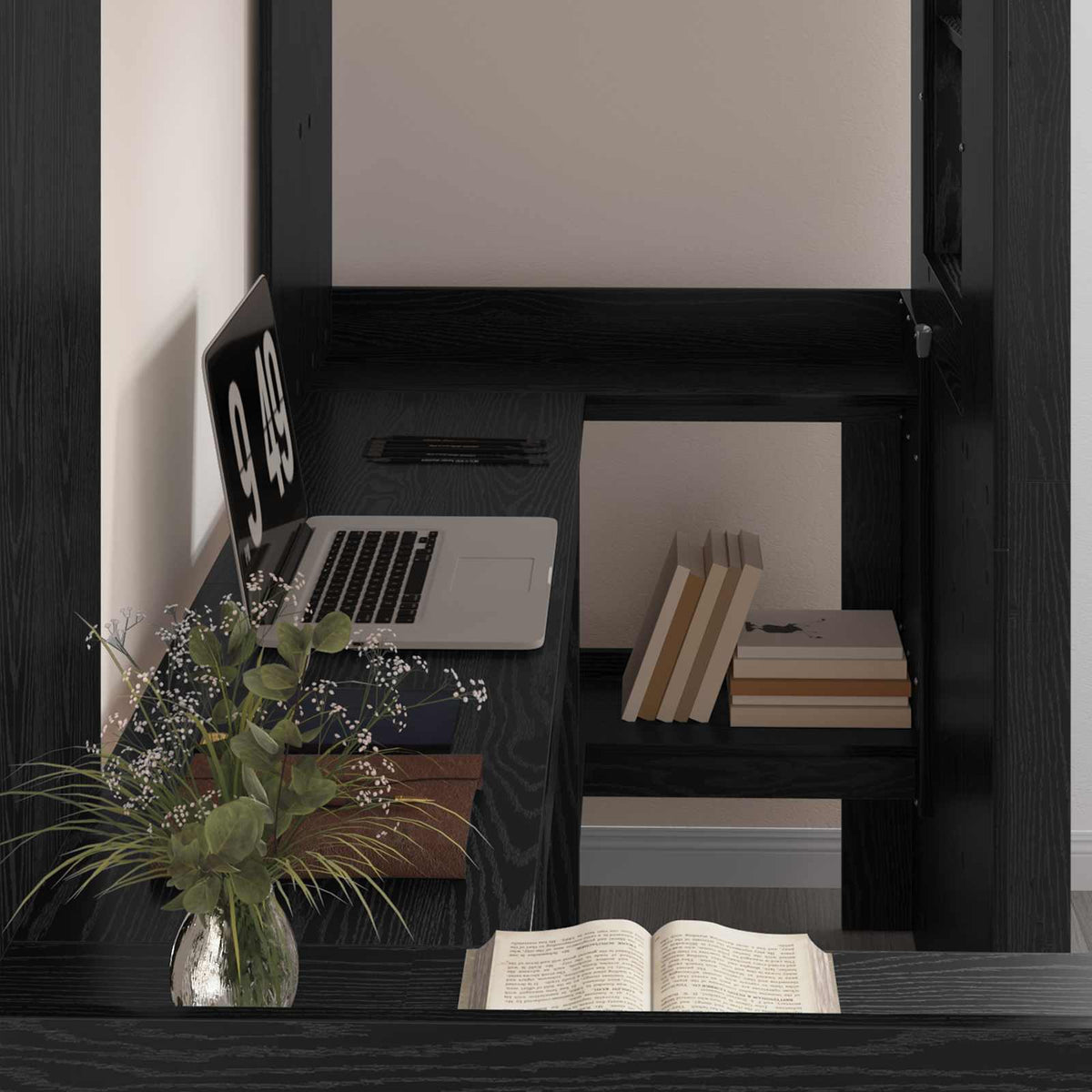 vidaXL Loft Bed Frame with Desk Black Oak 75 x 190 cm Engineered Wood