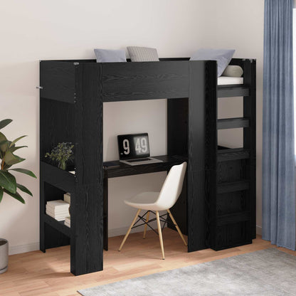 vidaXL Loft Bed Frame with Desk Black Oak 75 x 190 cm Engineered Wood
