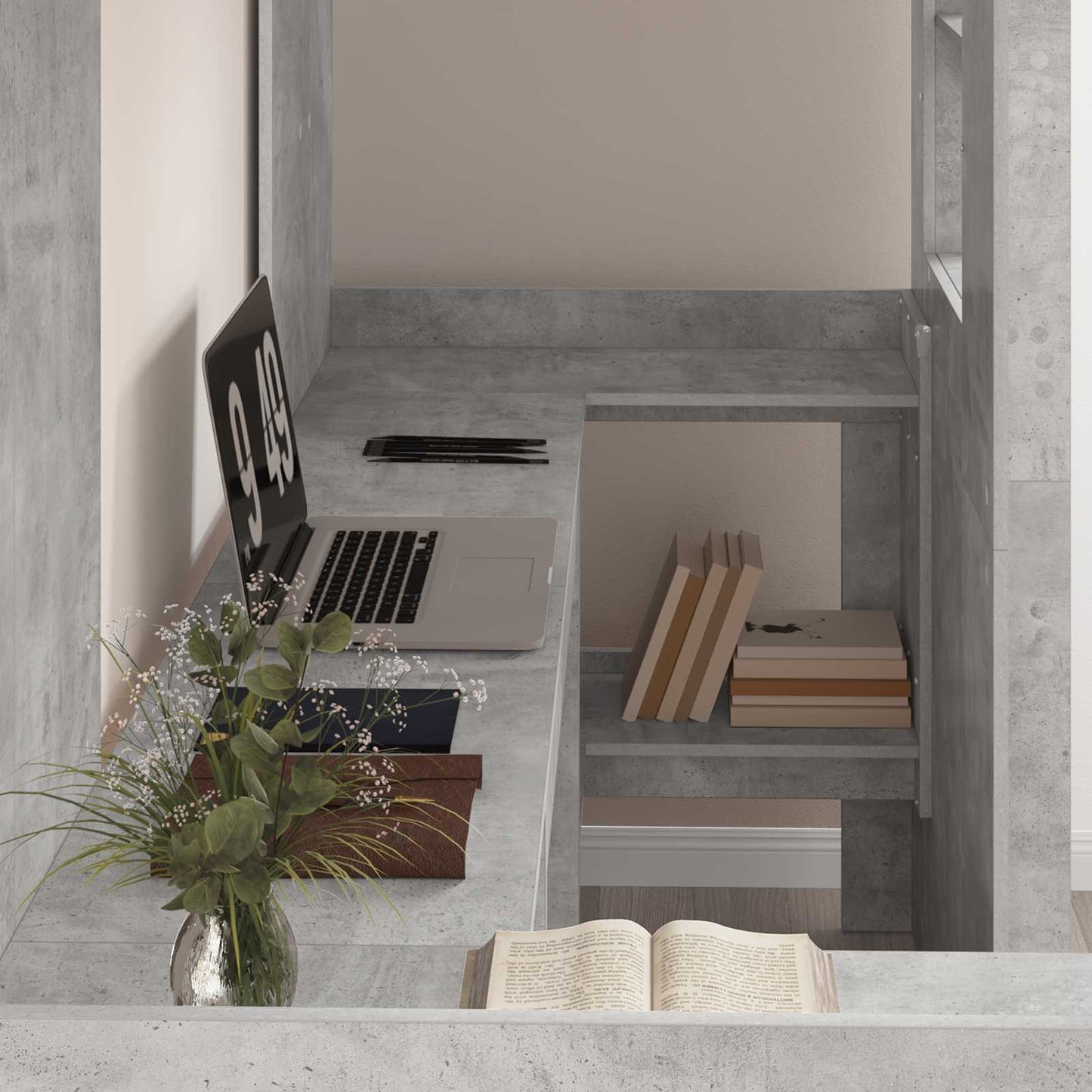 vidaXL Loft Bed Frame with Desk with Shelf Concrete Grey 75 x 190 cm