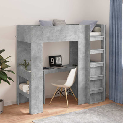 vidaXL Loft Bed Frame with Desk with Shelf Concrete Grey 75 x 190 cm