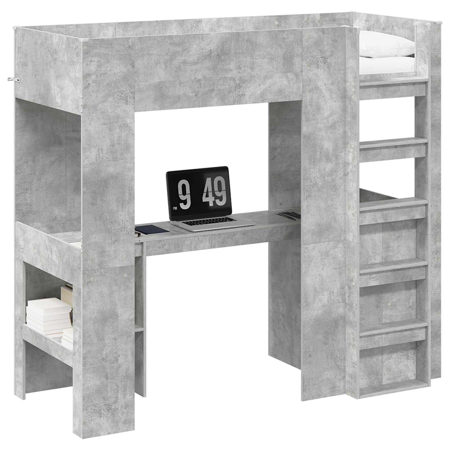 vidaXL Loft Bed Frame with Desk with Shelf Concrete Grey 75 x 190 cm
