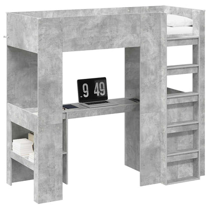vidaXL Loft Bed Frame with Desk with Shelf Concrete Grey 75 x 190 cm