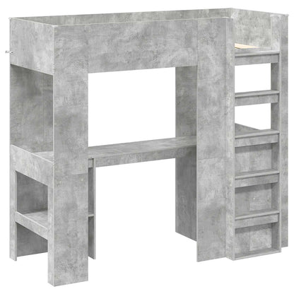 vidaXL Loft Bed Frame with Desk with Shelf Concrete Grey 75 x 190 cm