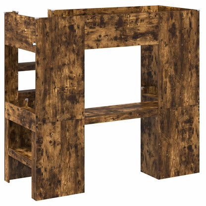vidaXL Loft Bed Frame with Desk Smoked Oak 75 x 190 cm Engineered Wood