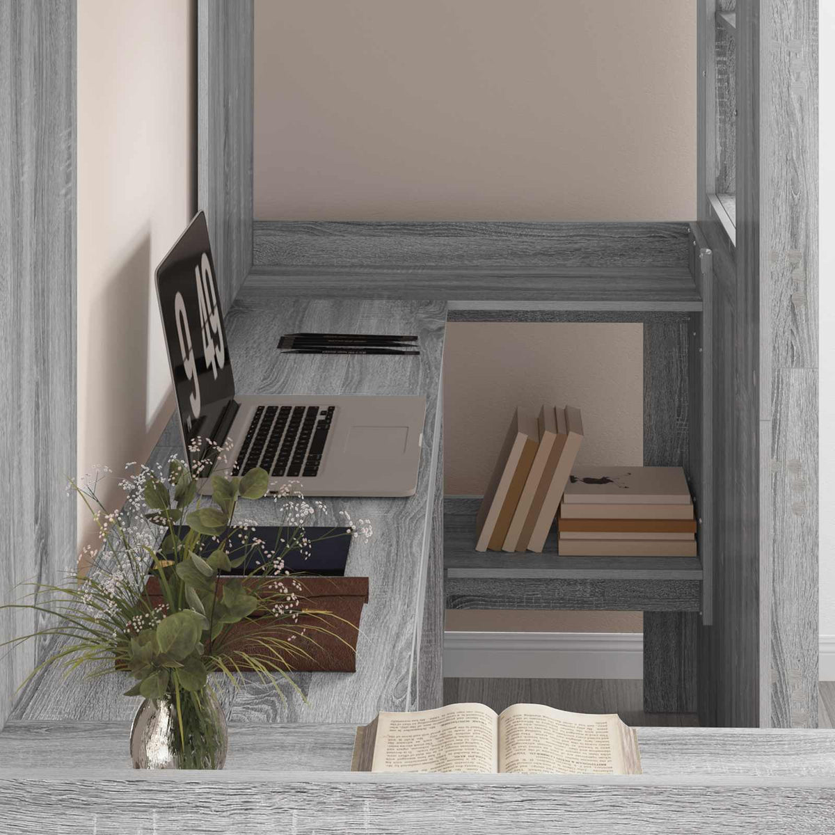 vidaXL Loft Bed Frame with Desk with Shelf Grey Sonoma 75 x 190 cm