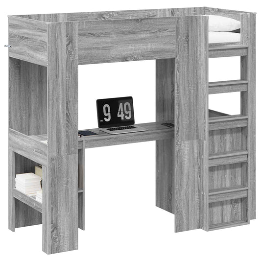 vidaXL Loft Bed Frame with Desk with Shelf Grey Sonoma 75 x 190 cm