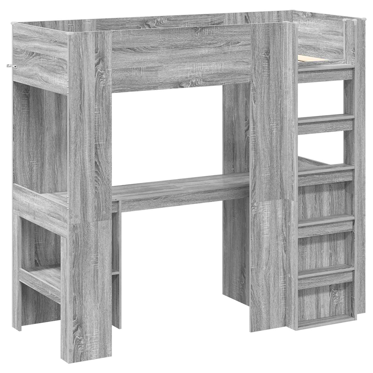 vidaXL Loft Bed Frame with Desk with Shelf Grey Sonoma 75 x 190 cm